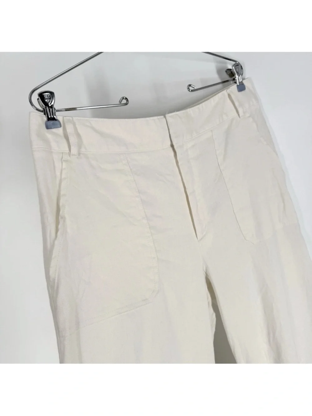 Banana Republic Wide Leg Pants Womens Size 12 Ivory Stretch Linen Cotton